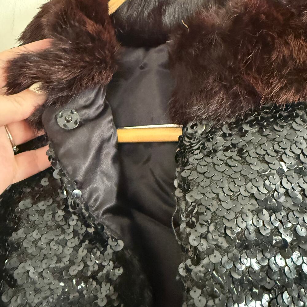 1960s Vintage Mink Fur Trimmed Sequin Cropped Evening Jacket | Medium - Picture 7 of 8